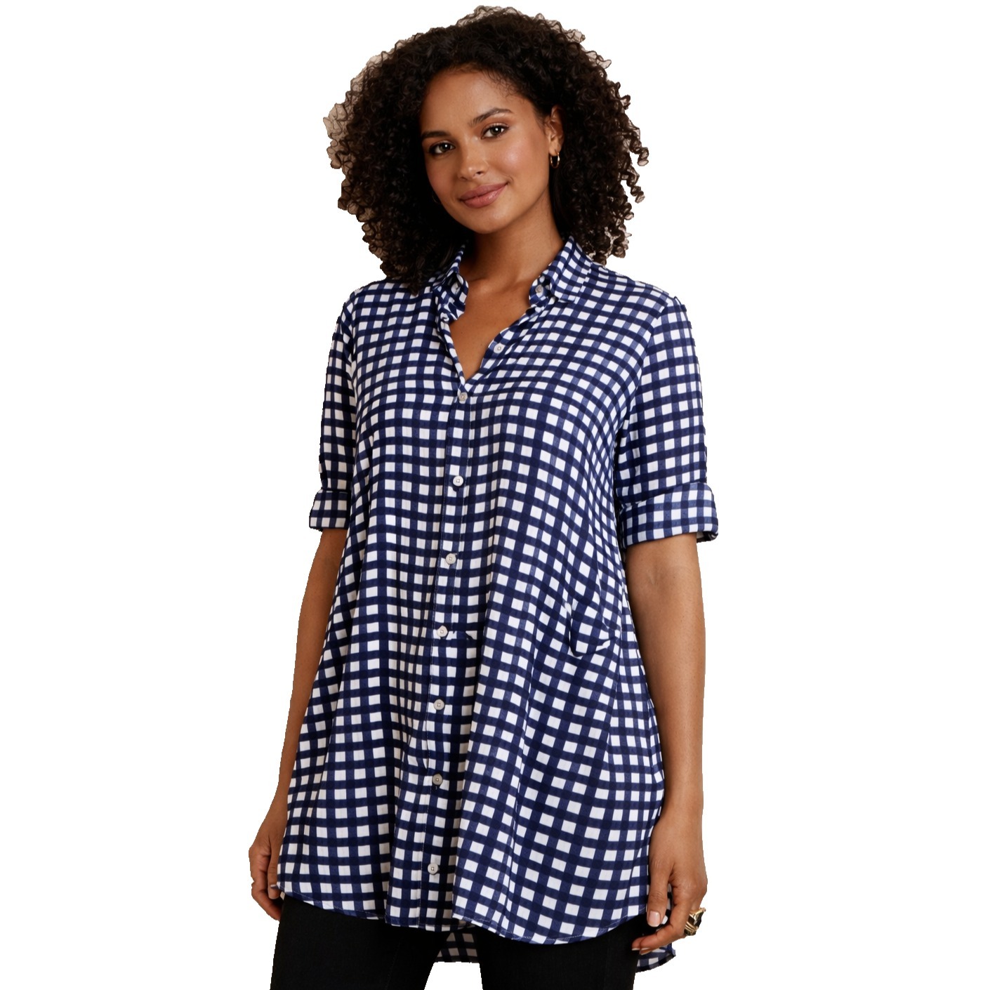 Anthropologie 11.1 Tylho Boho Tunic Top Womens Small Gingham Short Sleeve Casual